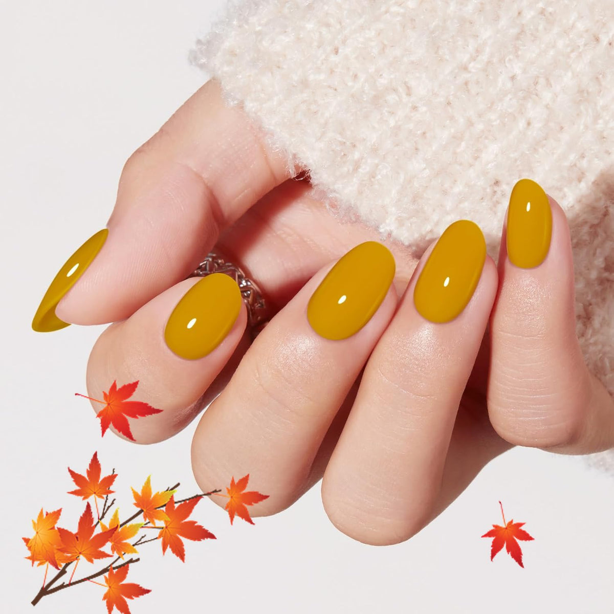 Modelones Black Press on Nails Short, Halloween Oval Fall Fake Nails
