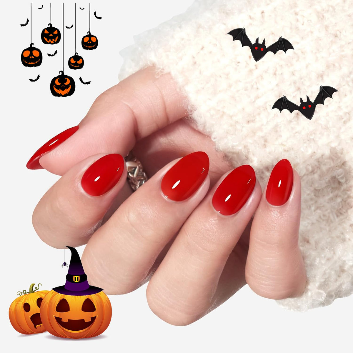 Modelones Black Press on Nails Short, Halloween Oval Fall Fake Nails