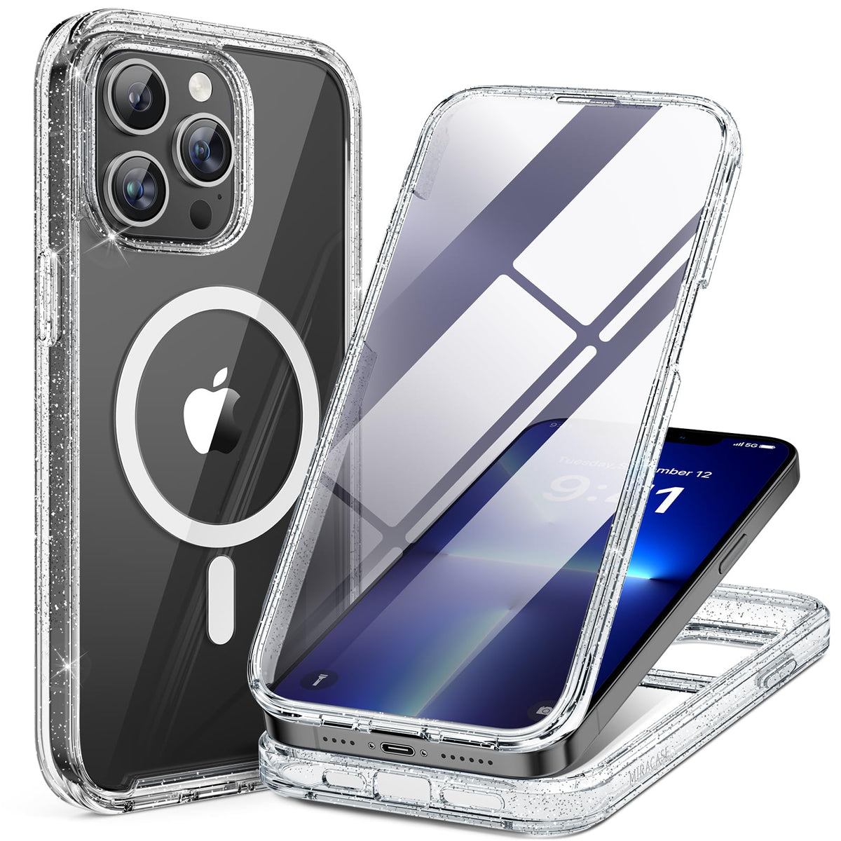 Miracase for iPhone 17e Case & iPhone 16e Case, Full-Body Phone with Built-in Glass Screen Protector, [Magnetic with MagSafe] Military Drop Proof 17 E/ 16 E Cover Bumper 6.1 inch, Black