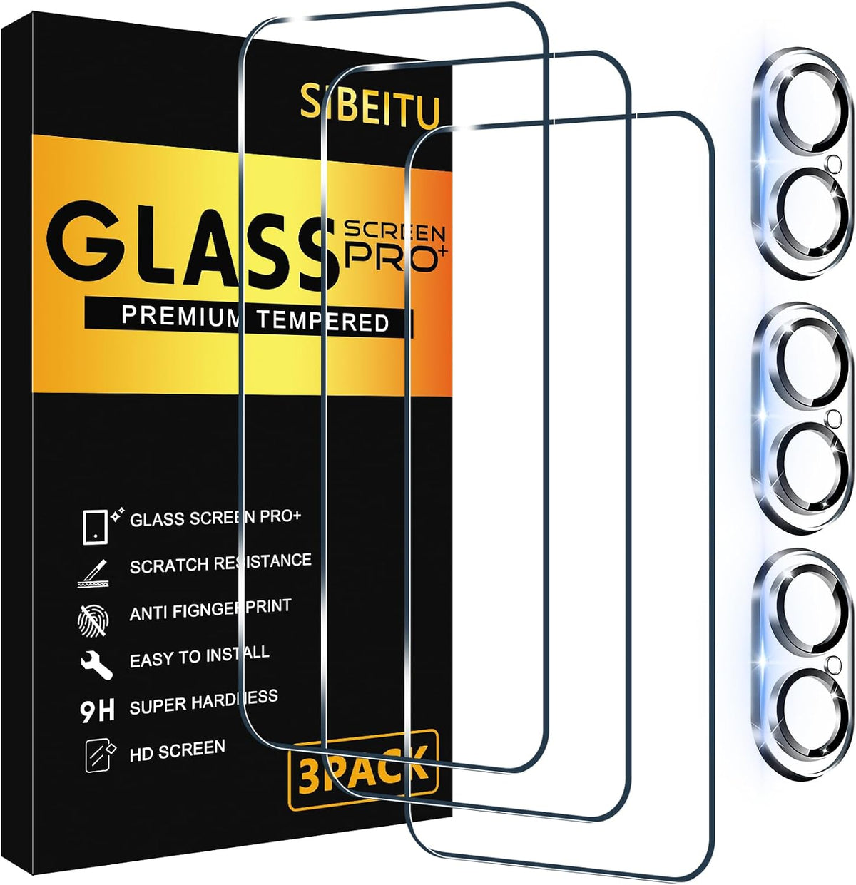 SIBEITU 3+3 Pack Screen Protector + Camera Lens Protector for iPhone 14 Pro