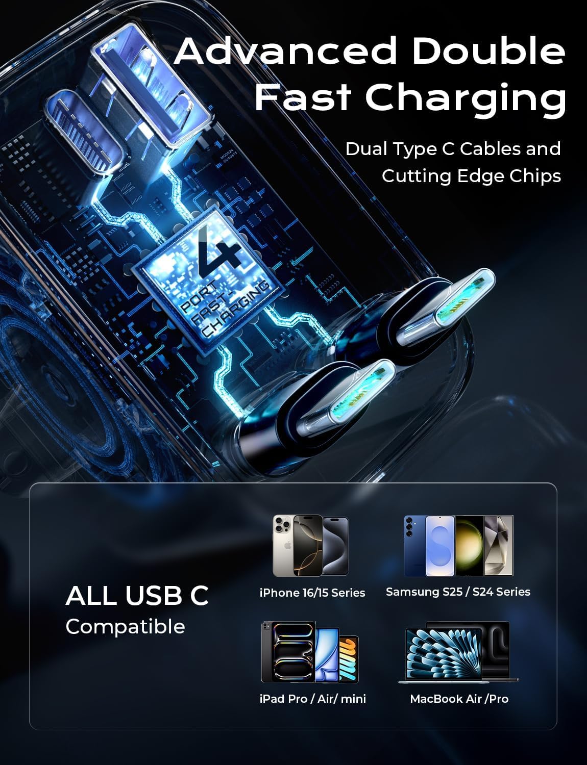 LISEN Retractable Car Charger, 84W Car Adapter USB C Fast Charger, 2 Pack