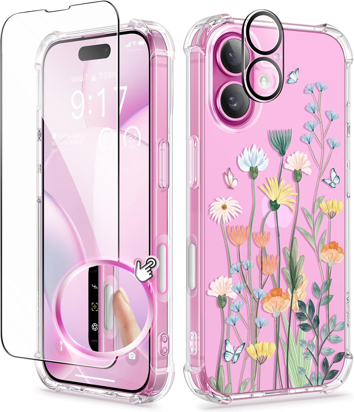 GVIEWIN for iPhone 11 Case Floral, Screen Protector & Camera Lens Protector