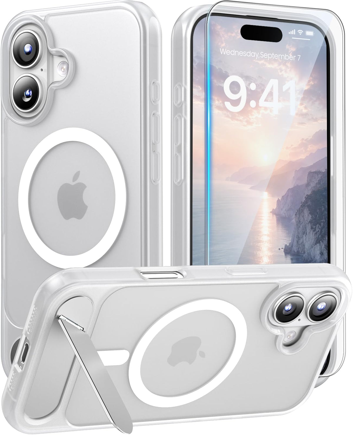 Magnetic for iPhone 16 Pro Case with Stand, Clear Matte