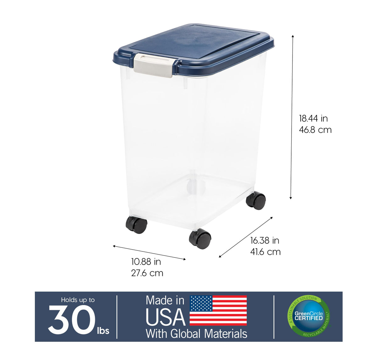 IRIS USA Dog Food Storage Container, Airtight, 30 lb Capacity, Wheels