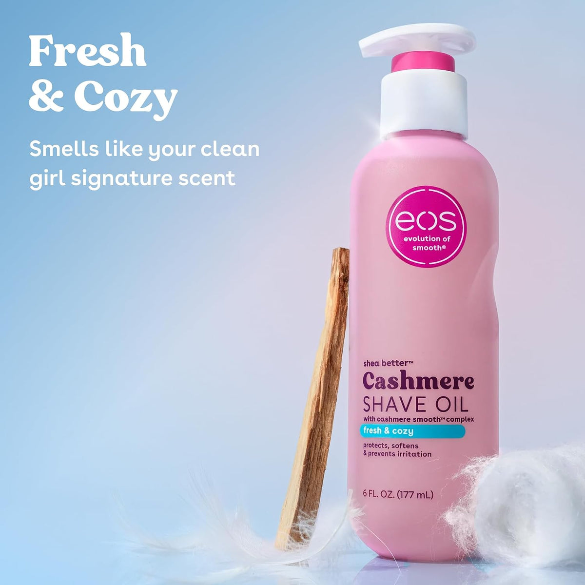 eos Cashmere Shave Oil- Fresh & Cozy, Moisturizing Shea Butter, 6 fl oz