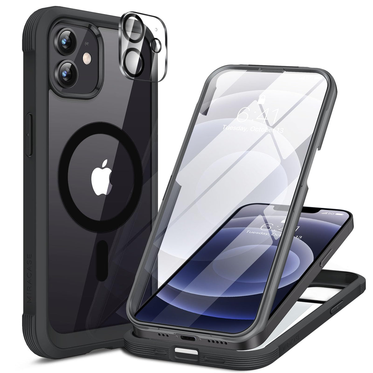 Miracase for iPhone 17e Case & iPhone 16e Case, Full-Body Phone with Built-in Glass Screen Protector, [Magnetic with MagSafe] Military Drop Proof 17 E/ 16 E Cover Bumper 6.1 inch, Black