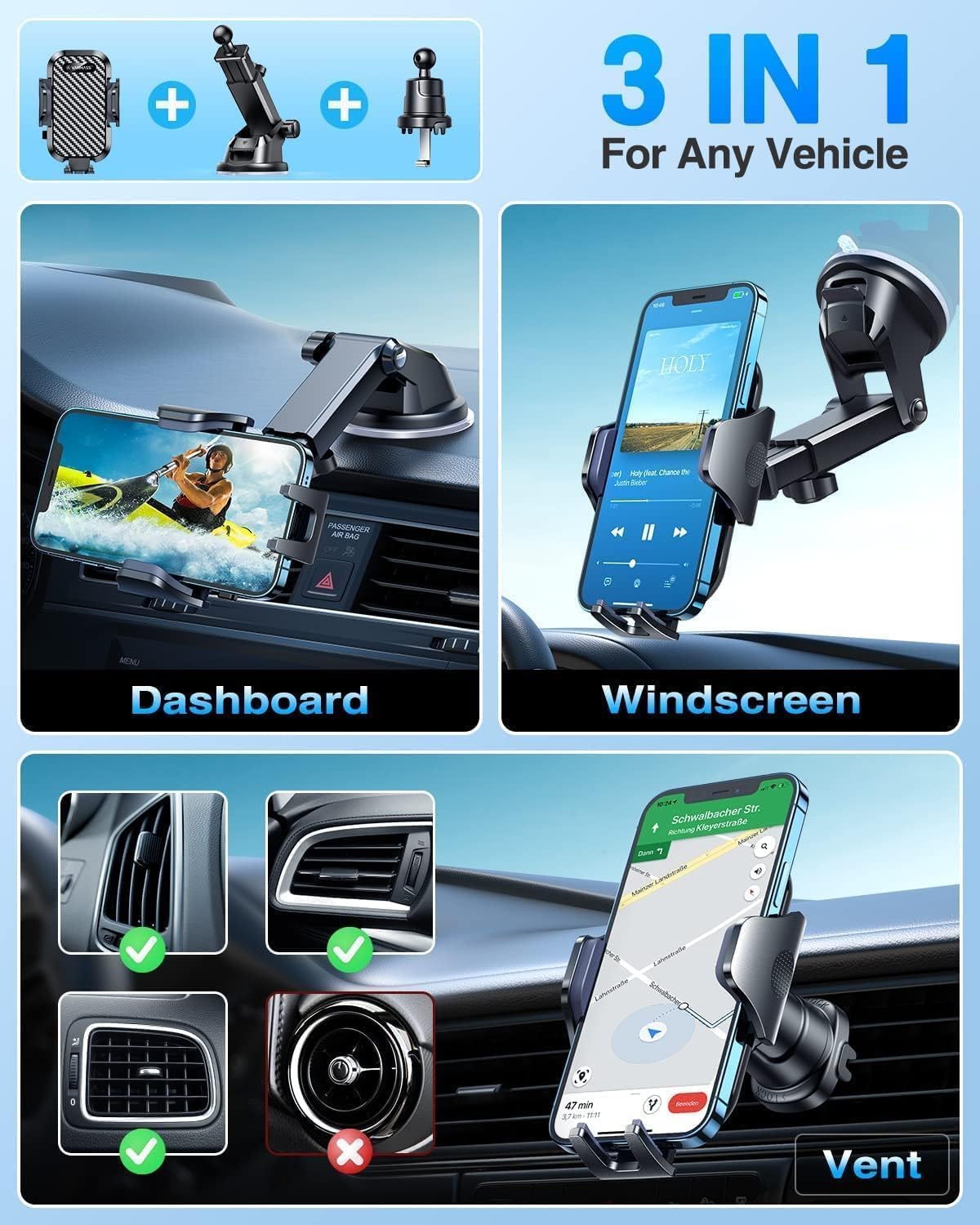 VANMASS Car Phone Holder 2026 Ultimate True Military-Grade【Upgraded Strongest Suction & Clip】 Cell Phone Shower & Wall Mounts Truck Windshield Dashboard Vent for iPhone 18 Pro Max 17 16 15 14 Android
