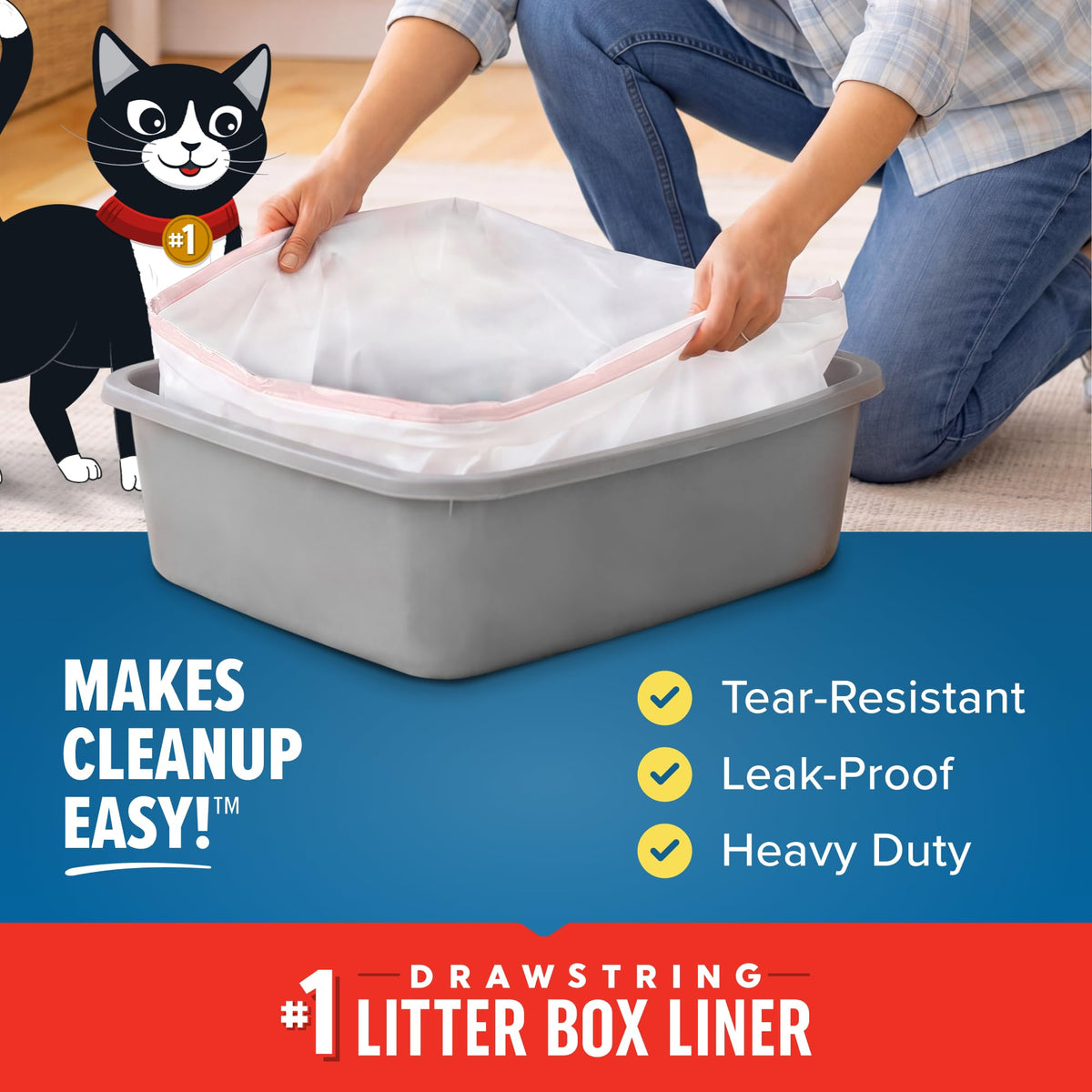 Jonny Cat Litter Box Liners Heavy Duty, Tear & Leak Resistant Jumbo 15ct