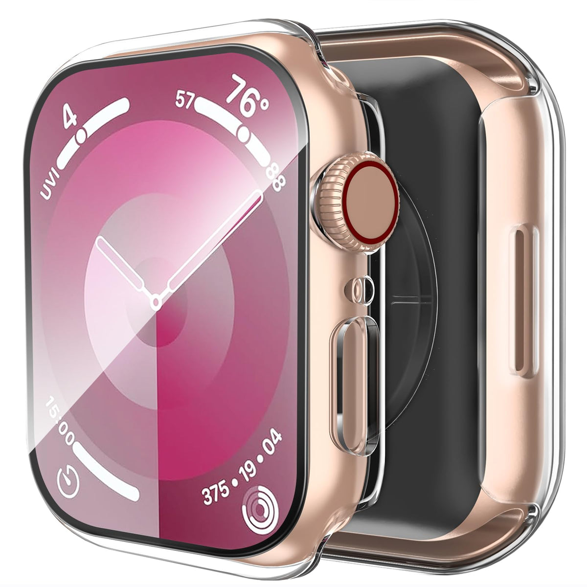 Smiling 2 Pack Case Compatible with Apple Watch Series 9 (2023)/Series 8 /Series 7 45mm with Tempered Glass Screen Protector, Hard PC Case Overall Protective Cover- Starlight
