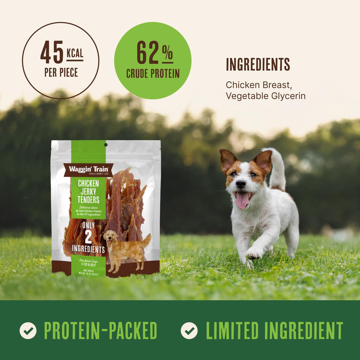 Waggin' Train Chicken Jerky Dog Treats, Made with 100% Real Chicken Breasts, Only Two All-Natural Ingredients, Great High Protein Dog Treat, Easily Digestible for Big or Small Dogs, 30 oz. Pouch