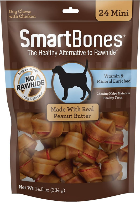 SmartBones Mini Bones Rawhide-Free Dog Treat, Real Peanut Butter, 24 Count