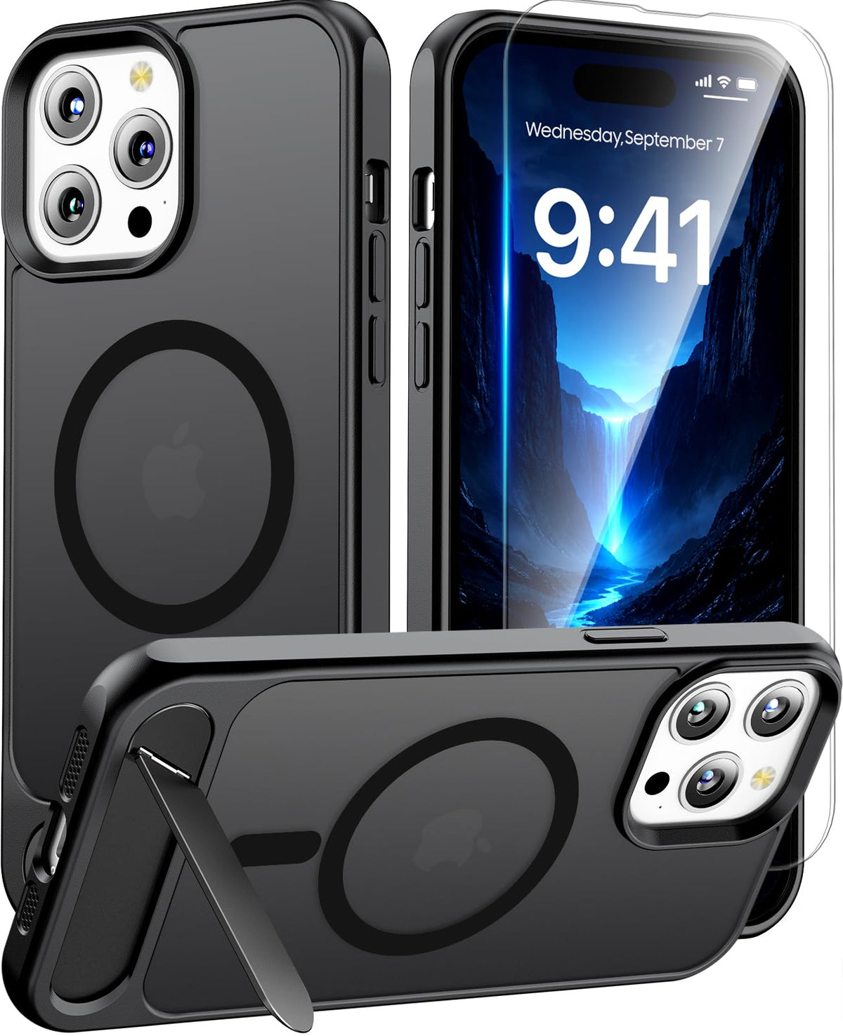 Magnetic for iPhone 16 Pro Case with Stand, Clear Matte