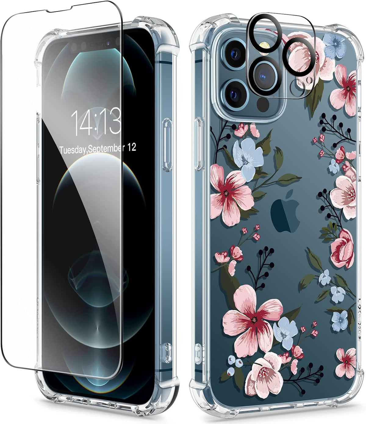 GVIEWIN for iPhone 11 Case Floral, Screen Protector & Camera Lens Protector