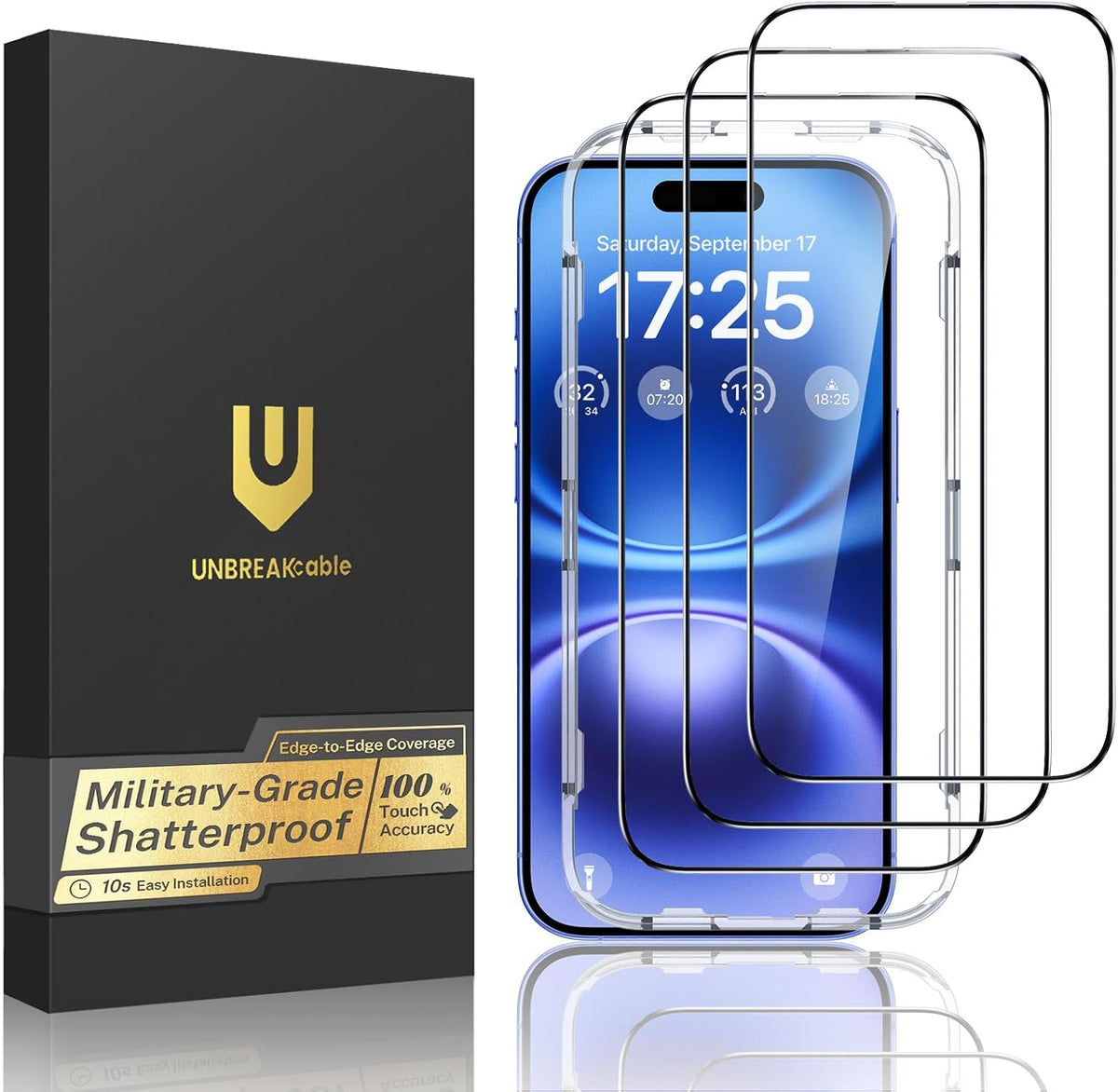 UNBREAKcable 3-Pack Screen Protector for iPhone 15, Full Coverage