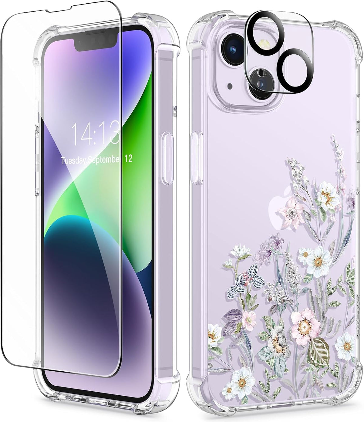 GVIEWIN for iPhone 11 Case Floral, Screen Protector & Camera Lens Protector