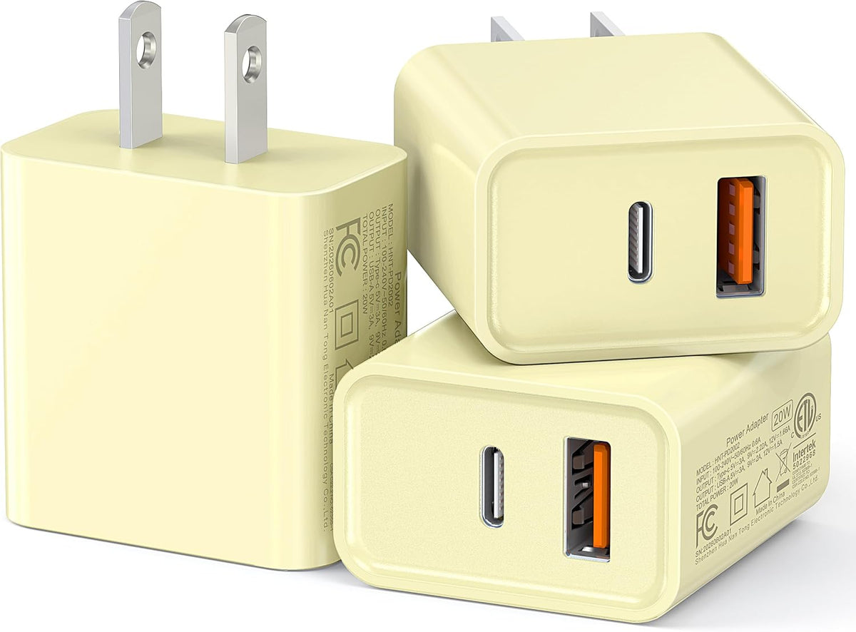 3 Pieces USB C Wall Charger for iPhone 14/15/16/17 Pro Max Plus Cube