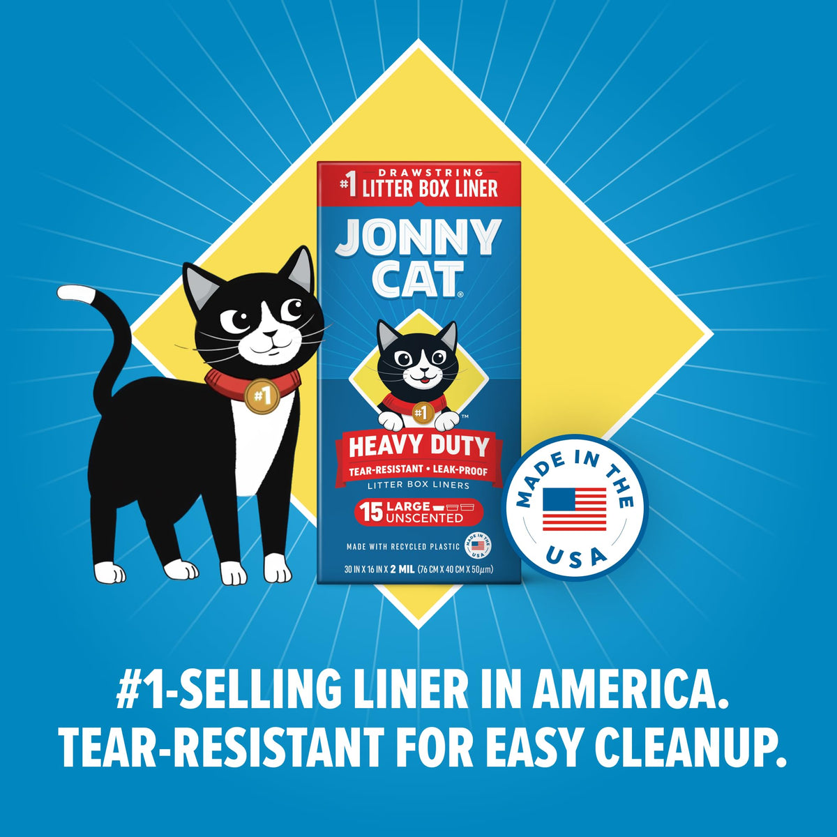 Jonny Cat Litter Box Liners Heavy Duty, Tear & Leak Resistant Jumbo 15ct