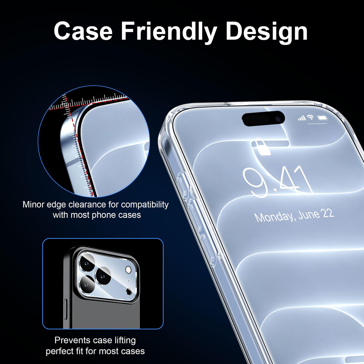 QHOHQ 3 Pack Screen Protector for iPhone 13 Pro 6.1 Inch with 3 Pack Tempered Glass Camera Lens Protector, Ultra HD, 9H Hardness, Scratch Resistant - Case Friendly [Not fit iPhone 13 Pro Max 6.7"]