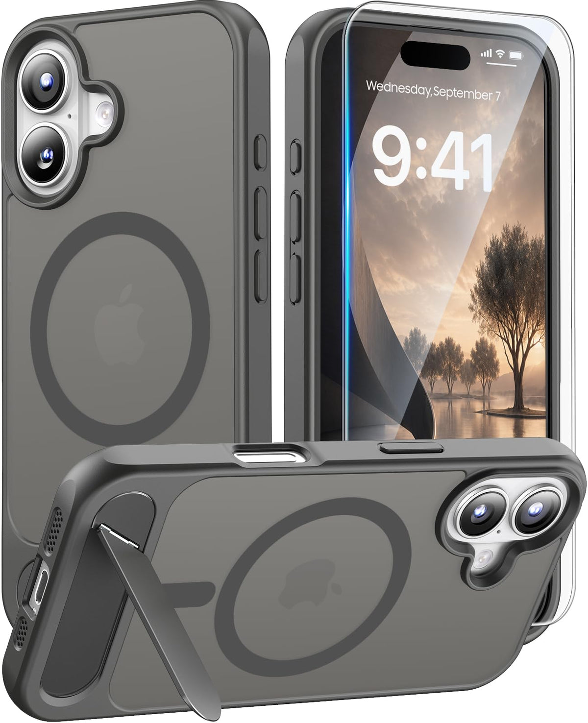 Magnetic for iPhone 16 Pro Case with Stand, Clear Matte