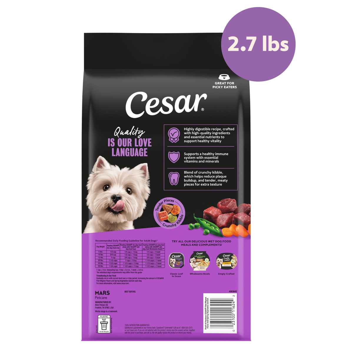 Cesar Small Breed Dry Dog Food, Chicken & Spring Vegetables Flavor, 2.7 lb