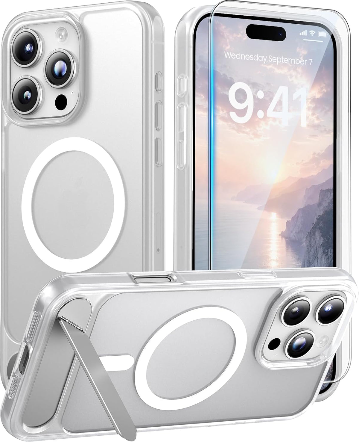 Magnetic for iPhone 16 Pro Case with Stand, Clear Matte