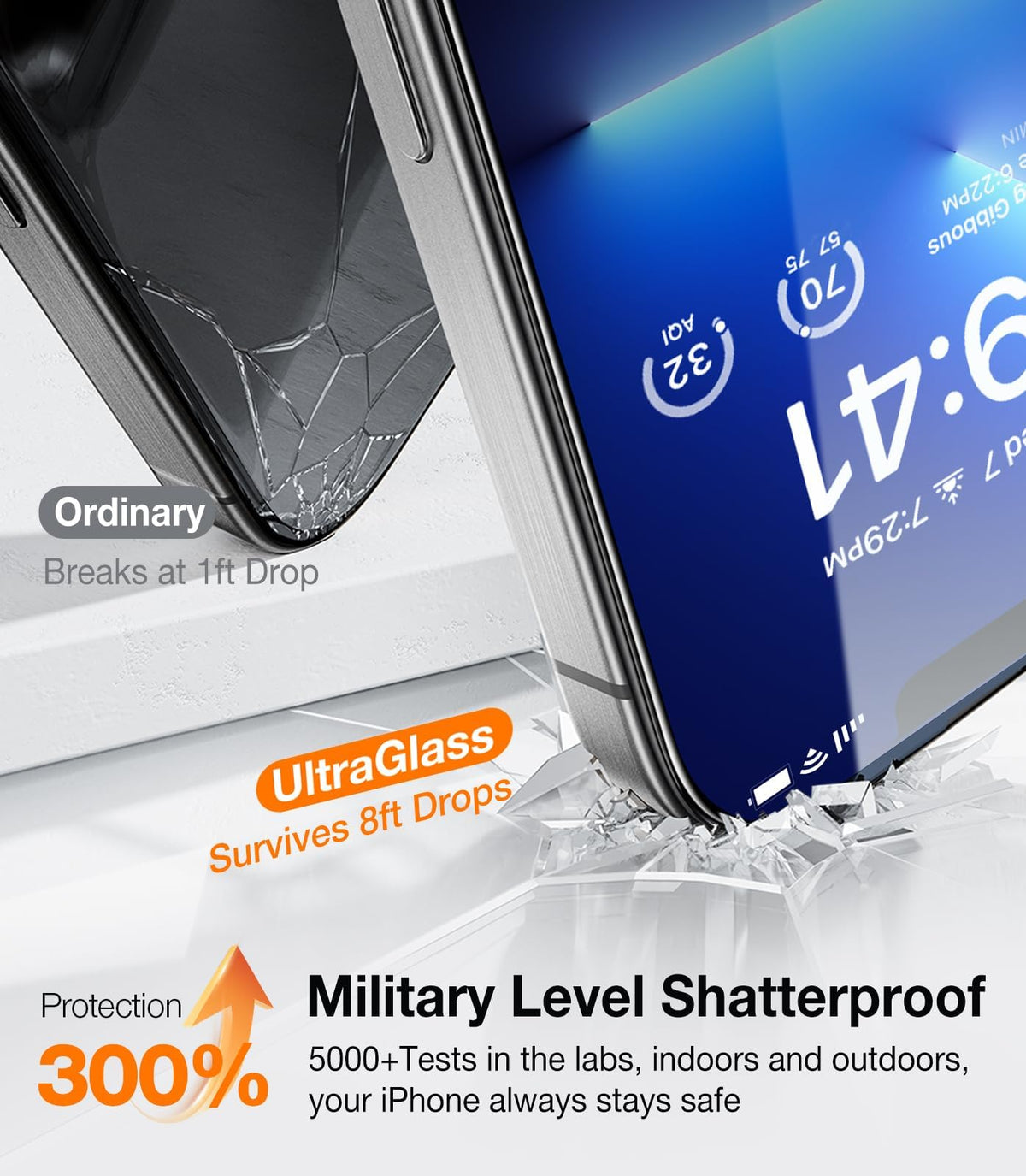 UltraGlass Crystal Armor for iPhone 16 Pro Screen Protector (No Black Bezels) 9H+ Military-Grade Shatterproof Screen Protector 16 Pro Tempered Glass, One Step Easy Installation, 1 Piece