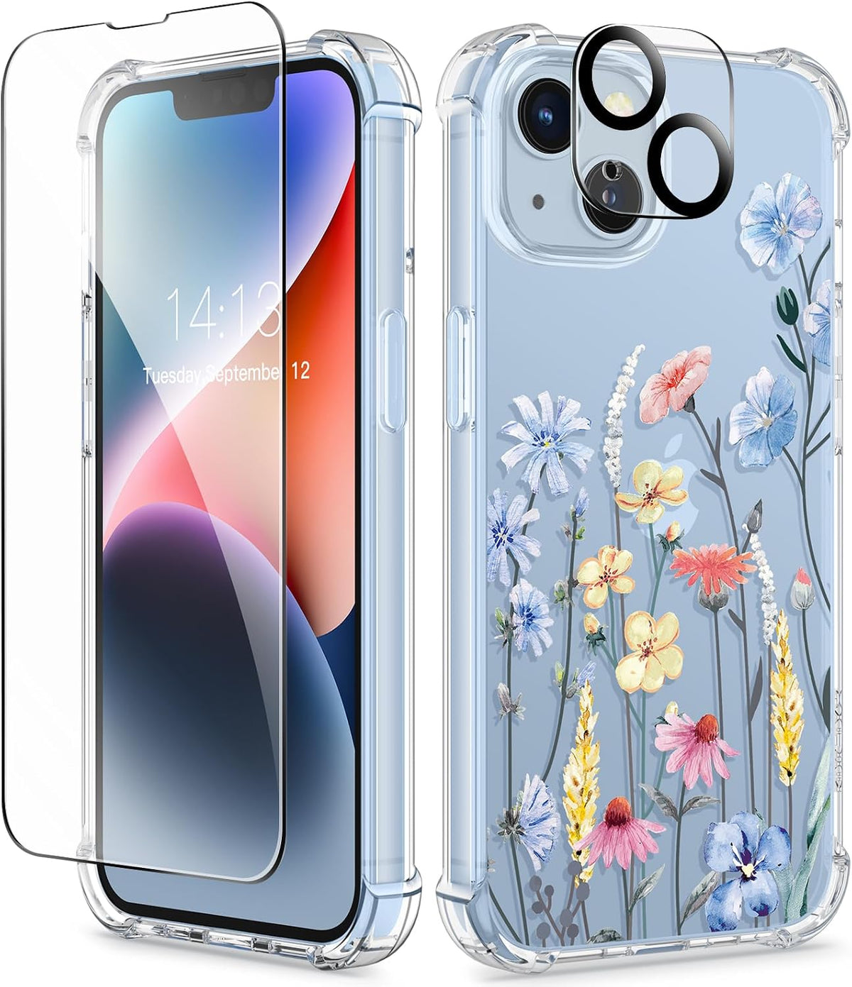 GVIEWIN for iPhone 11 Case Floral, Screen Protector & Camera Lens Protector