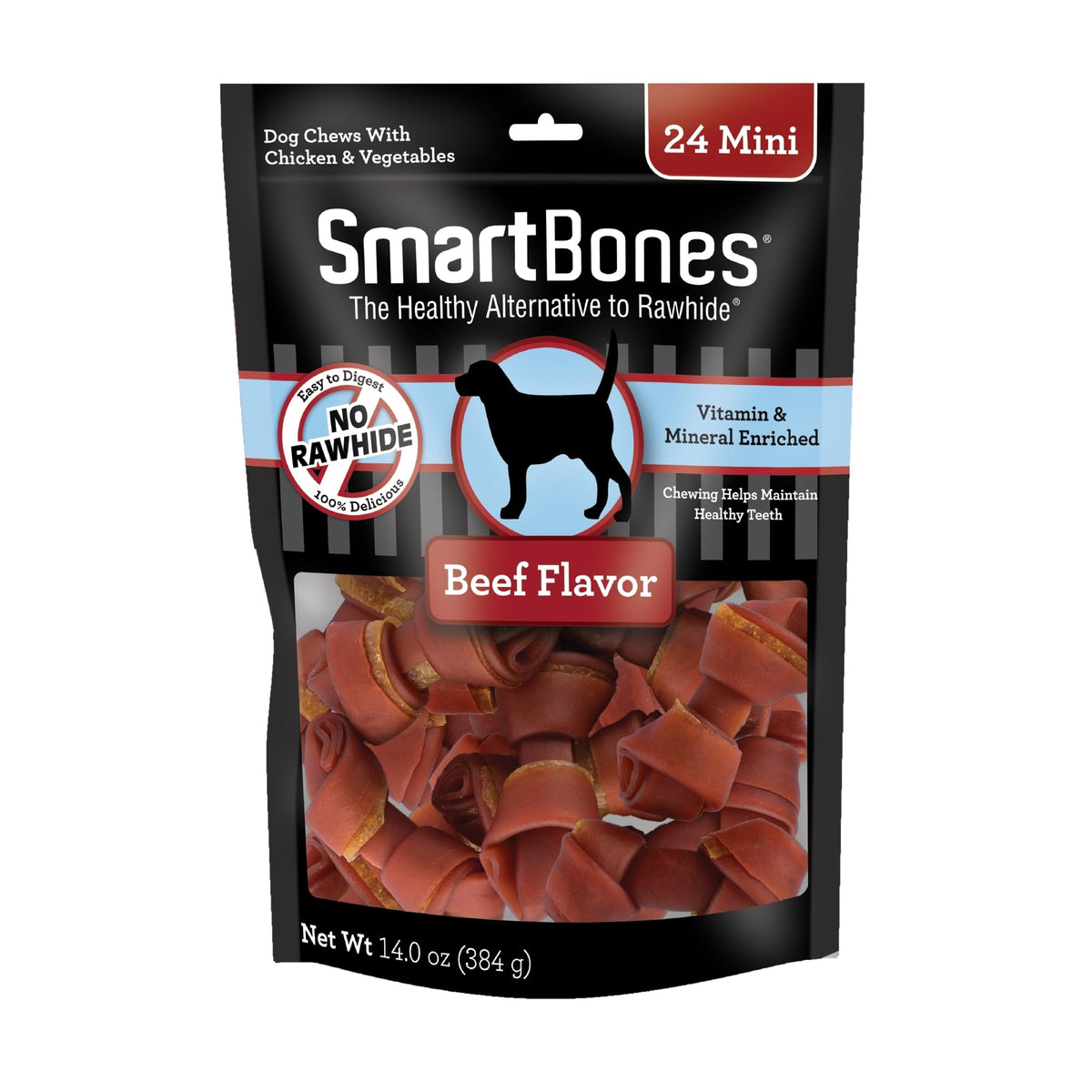 SmartBones Mini Bones Rawhide-Free Dog Treat, Real Peanut Butter, 24 Count