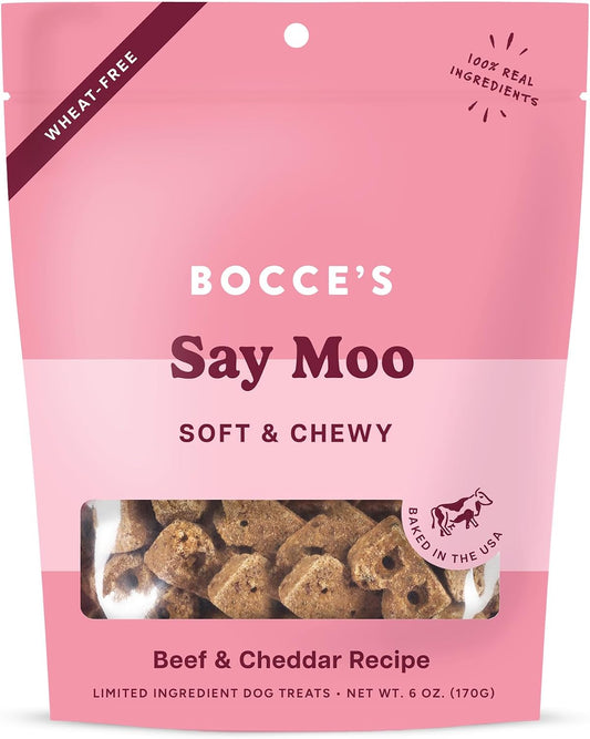 Bocce's Bakery Say Moo Soft & Chewy Dog Treats, Beef & Cheddar Flavor, 6 oz