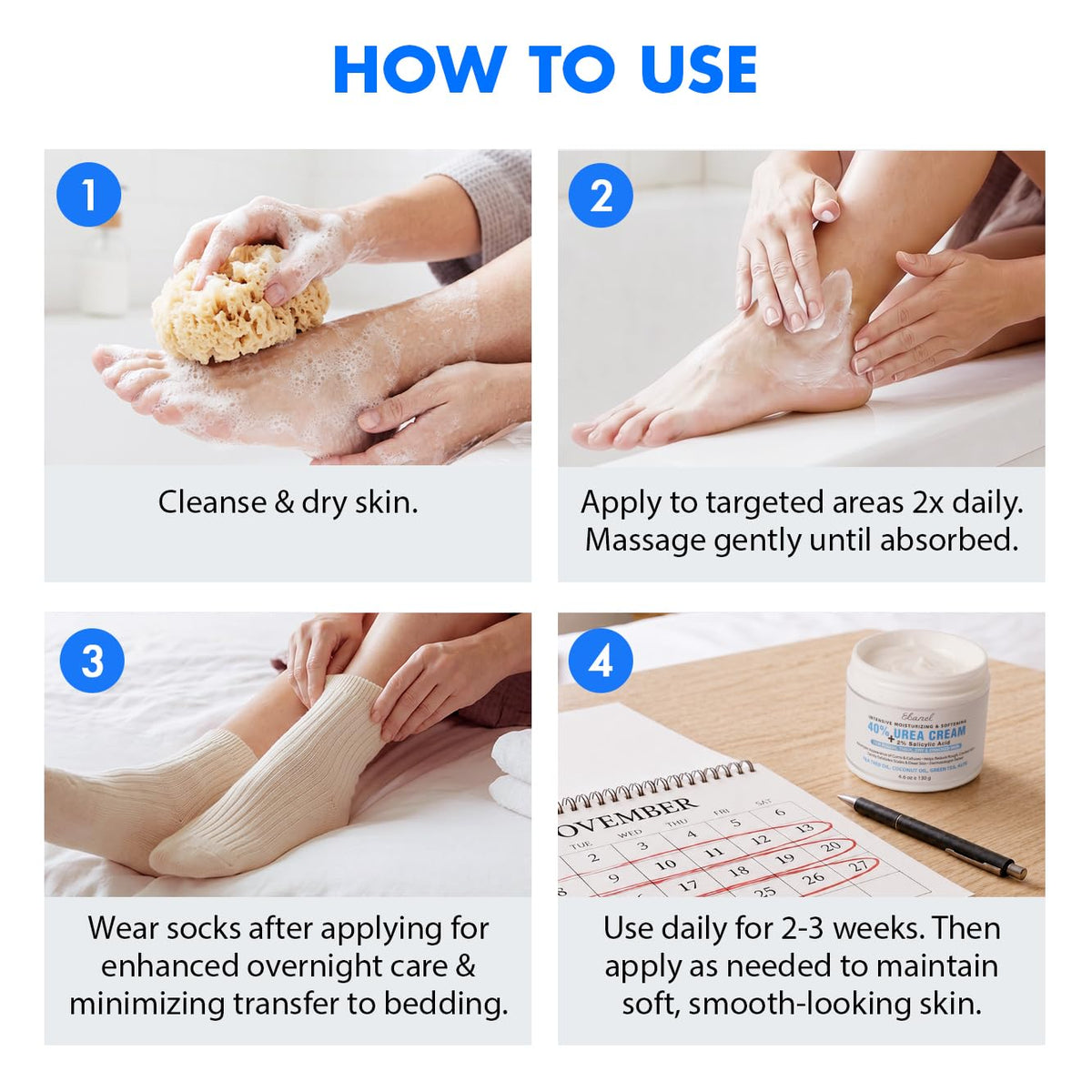 Ebanel Urea Cream 40% plus Salicylic Acid 2% for Dry Cracked Feet Skin, 2PK