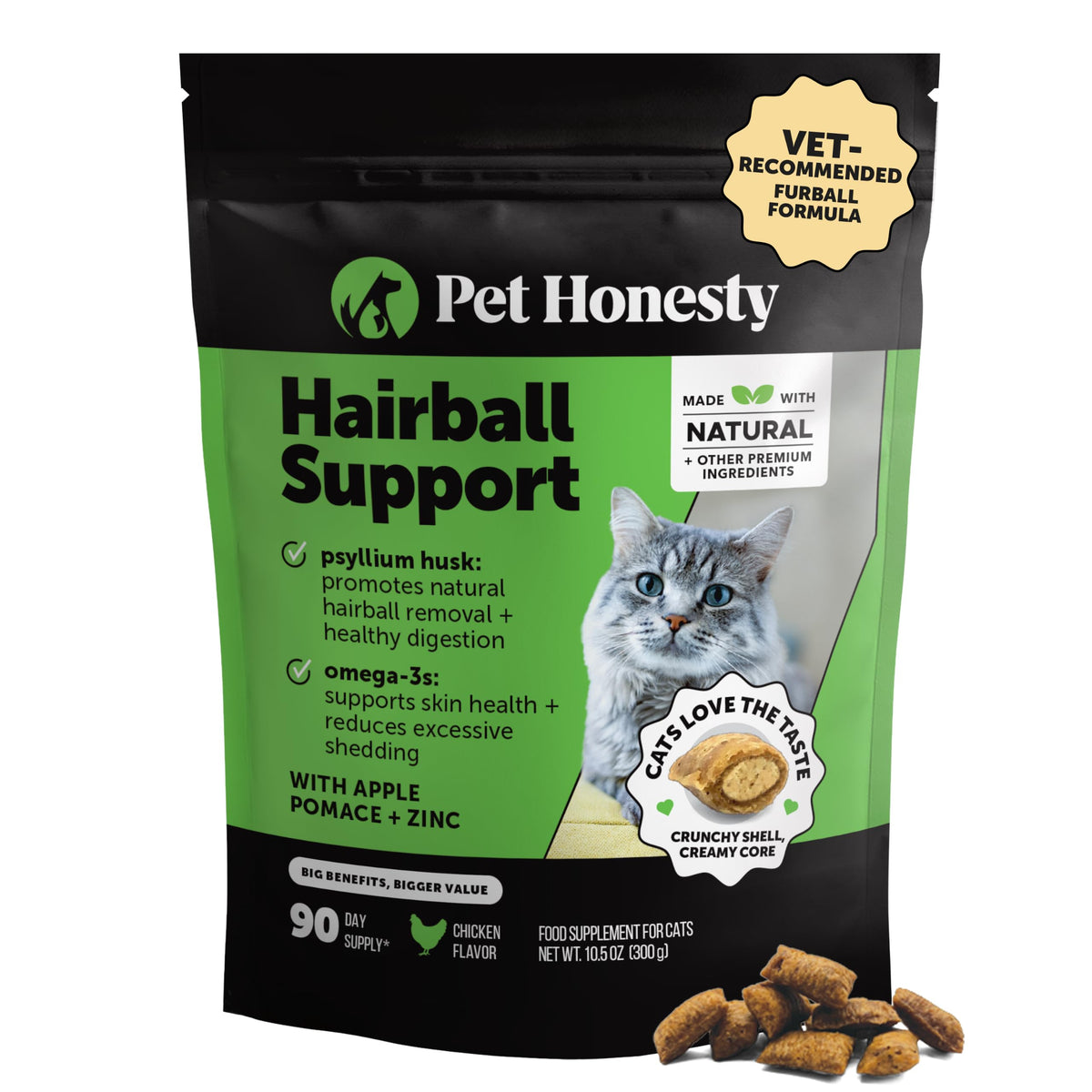 Pet Honesty Vet Backed Hairball Remedy Lickable Puree, Salmon, 20 Ct