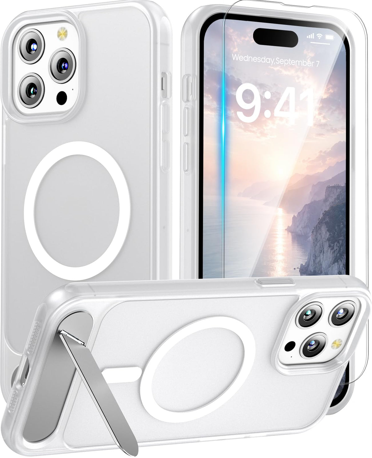 Magnetic for iPhone 16 Pro Case with Stand, Clear Matte