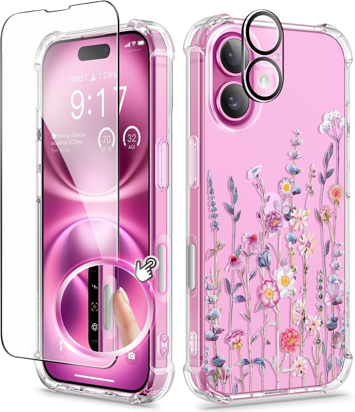 GVIEWIN for iPhone 11 Case Floral, Screen Protector & Camera Lens Protector