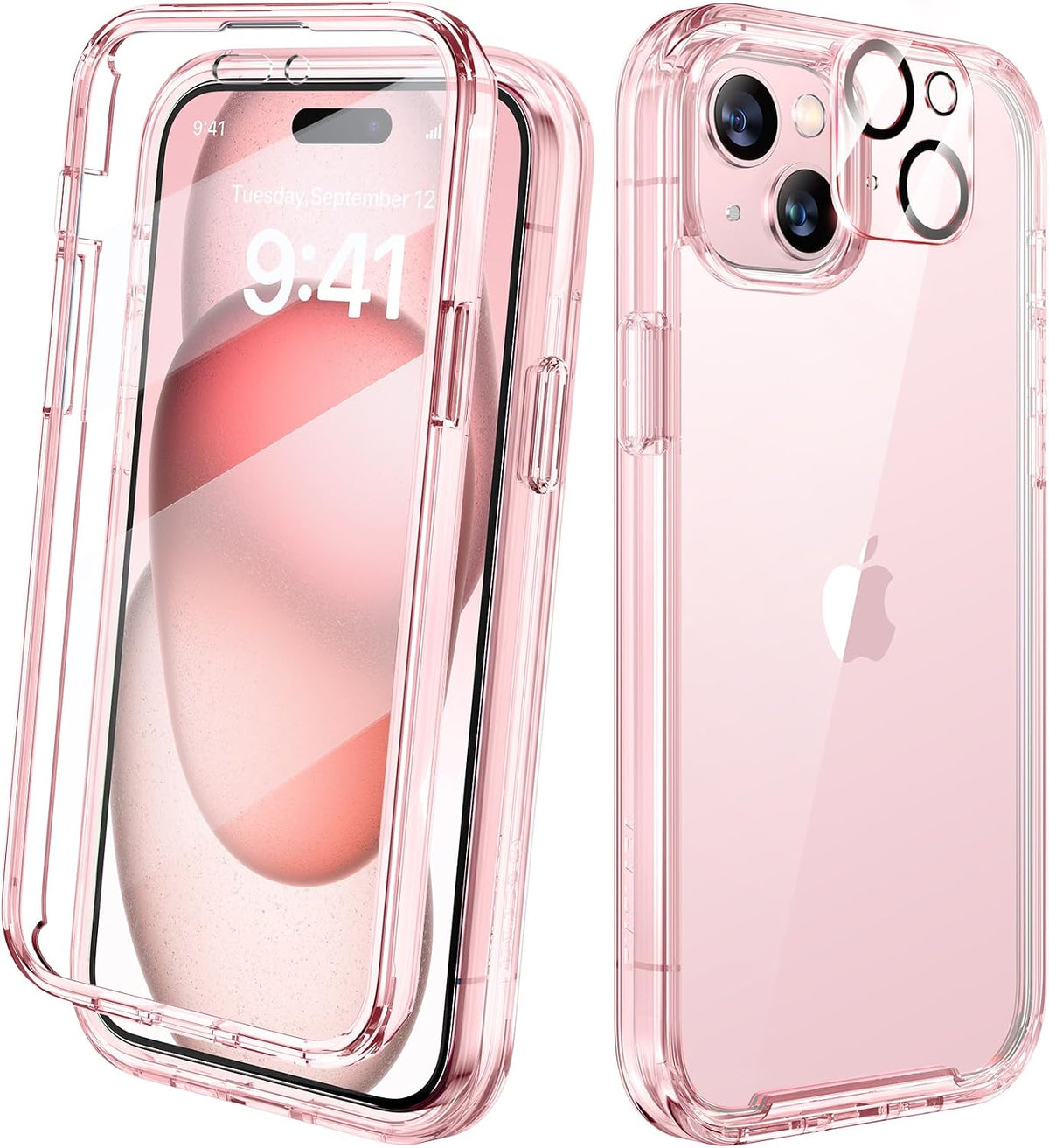Diaclara Designed for iPhone 15 Plus Case 6.7 Inch, Full-Body Clear Bumper Cases w/Built-in Screen Protector, 360 Protective Rugged Case + Glass Camera Lens Protector,Mint Green