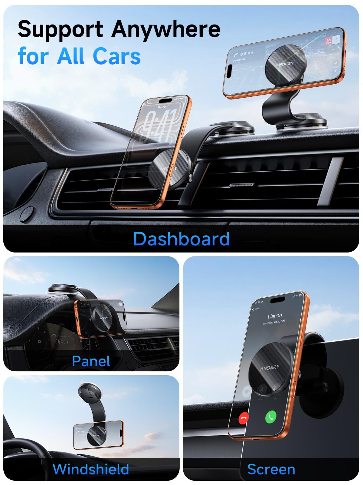 Compact Foldable Car Phone Holder for Magsafe [78+LBS Strongest Suction & 2400gf Strongest Magnetic] 360° Adjustable Car Phone Mount, Bedstand & Desk Mounts for iPhone 18-12 Pro Max (Carbon Fiber)