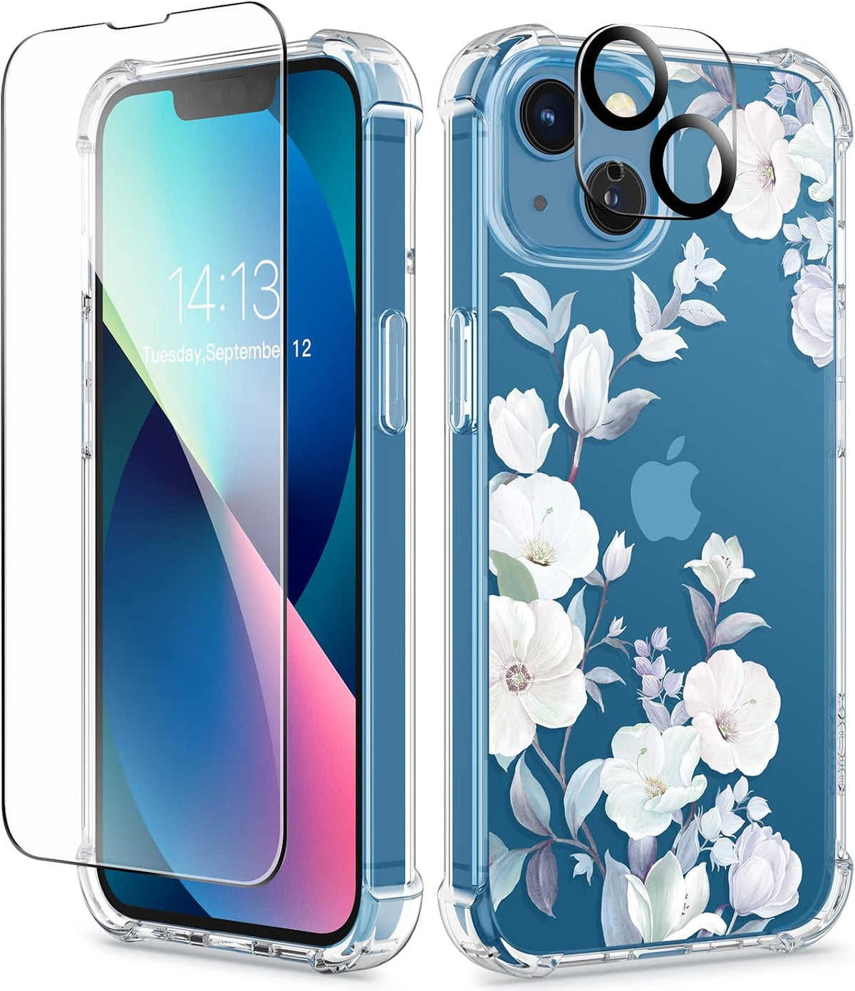 GVIEWIN for iPhone 11 Case Floral, Screen Protector & Camera Lens Protector