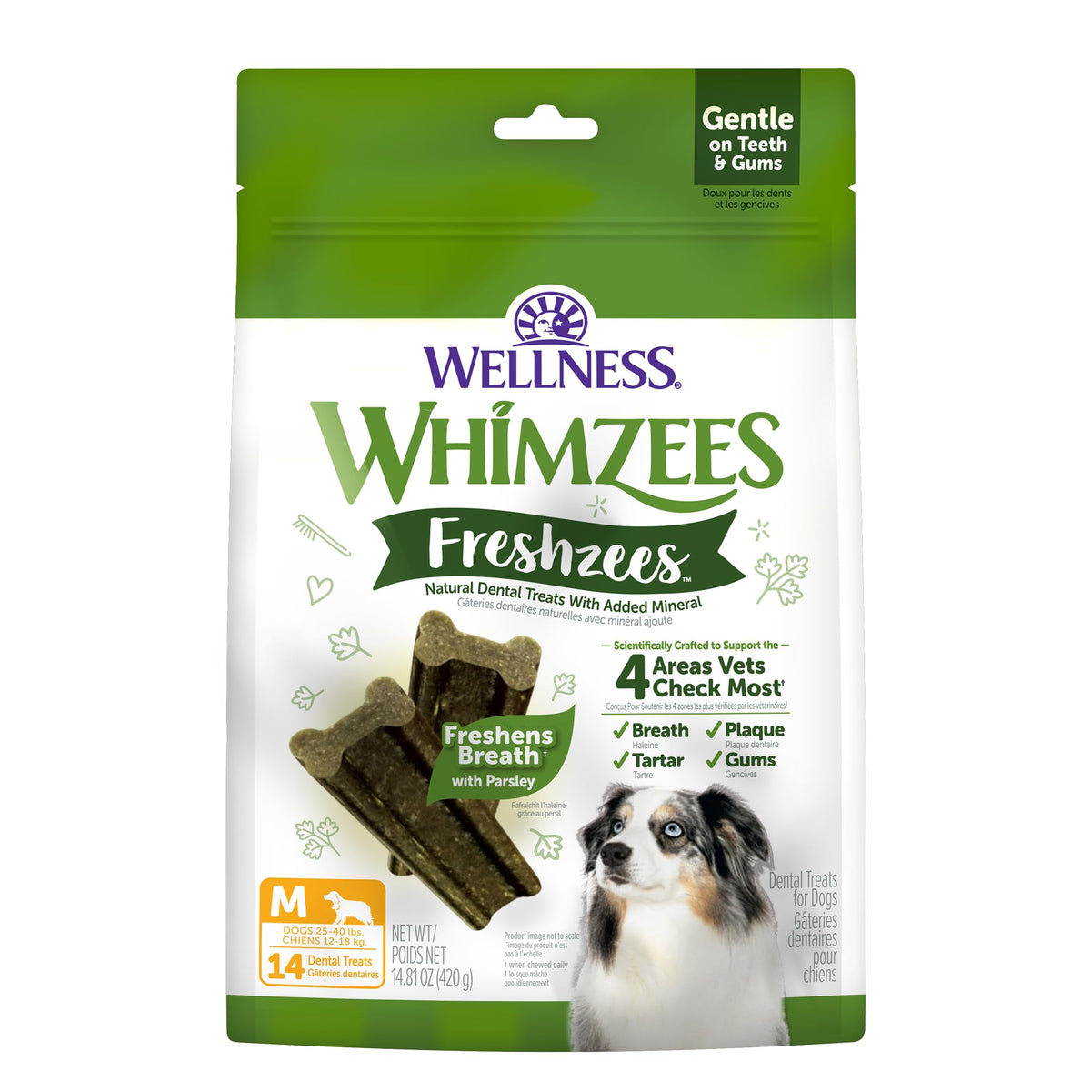 Whimzees Wellness Brushzees Natural Dog Dental Treat, VOHC Accepted Chews, Freshens Breath, Extra-Small Size, 12.7 oz Bag, 48 Count