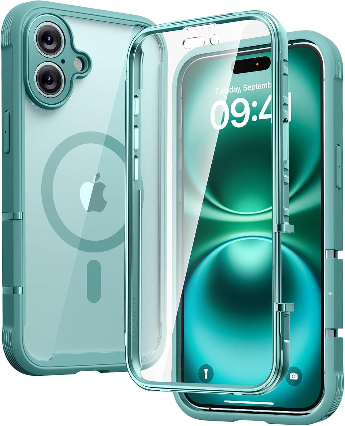 Diaclara Designed for iPhone 15 Plus Case 6.7 Inch, Full-Body Clear Bumper Cases w/Built-in Screen Protector, 360 Protective Rugged Case + Glass Camera Lens Protector,Mint Green