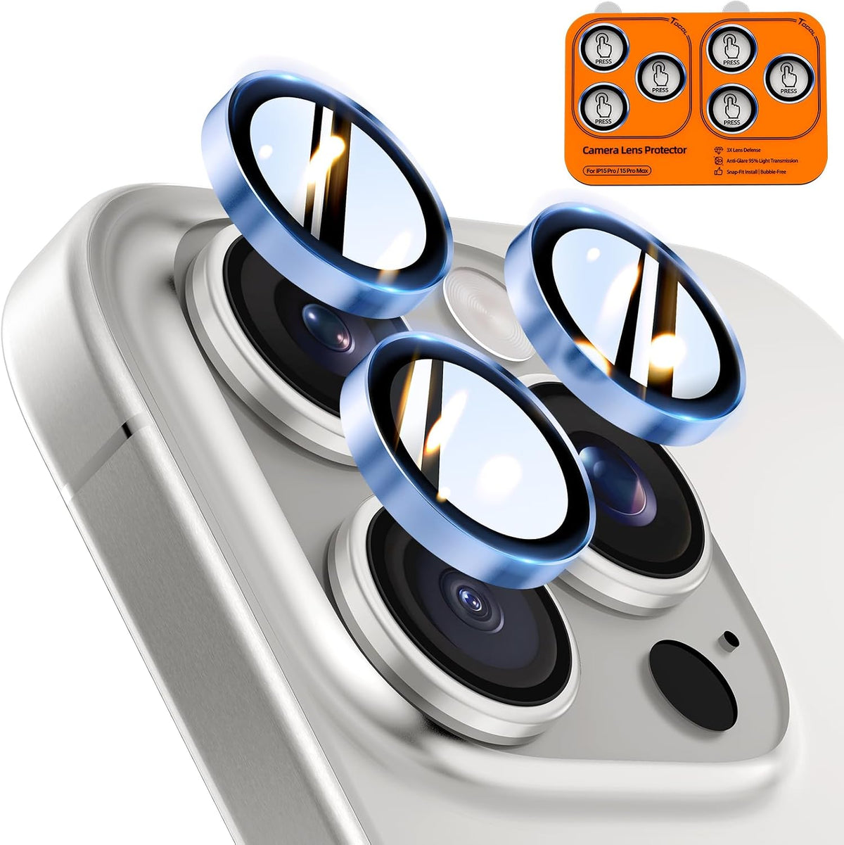 TOCOL for iPhone 16 Pro Max Camera Lens Protector/iPhone 16 Pro Camera Lens Protector Tempered Glass HD Individual Scratch Resistant Cover Accessories Case Friendly 2 Pack（Light Blue）