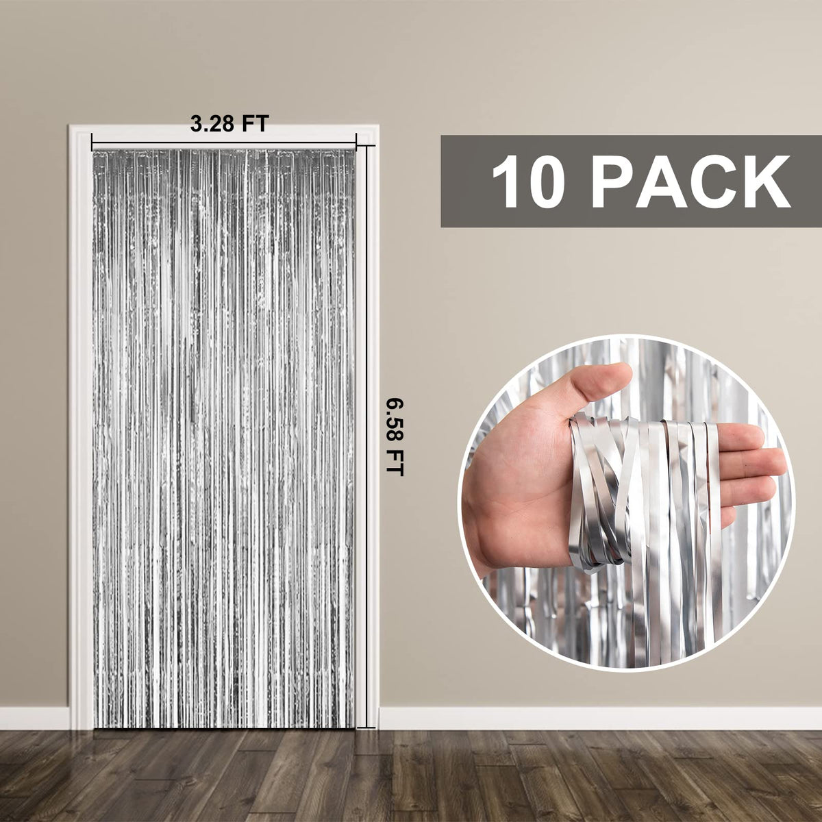 10 Pack Foil Curtain Backdrop Gold Metallic Tinsel Foil Fringe Curtains Photo Booth Props for Birthday Wedding Engagement Baby Shower Bachelorette Christmas Holiday Celebration Party Decorations