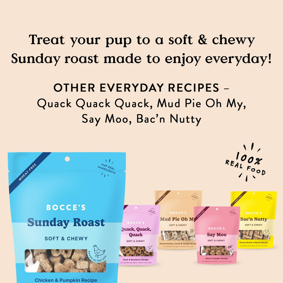 Bocce's Bakery Say Moo Soft & Chewy Dog Treats, Beef & Cheddar Flavor, 6 oz