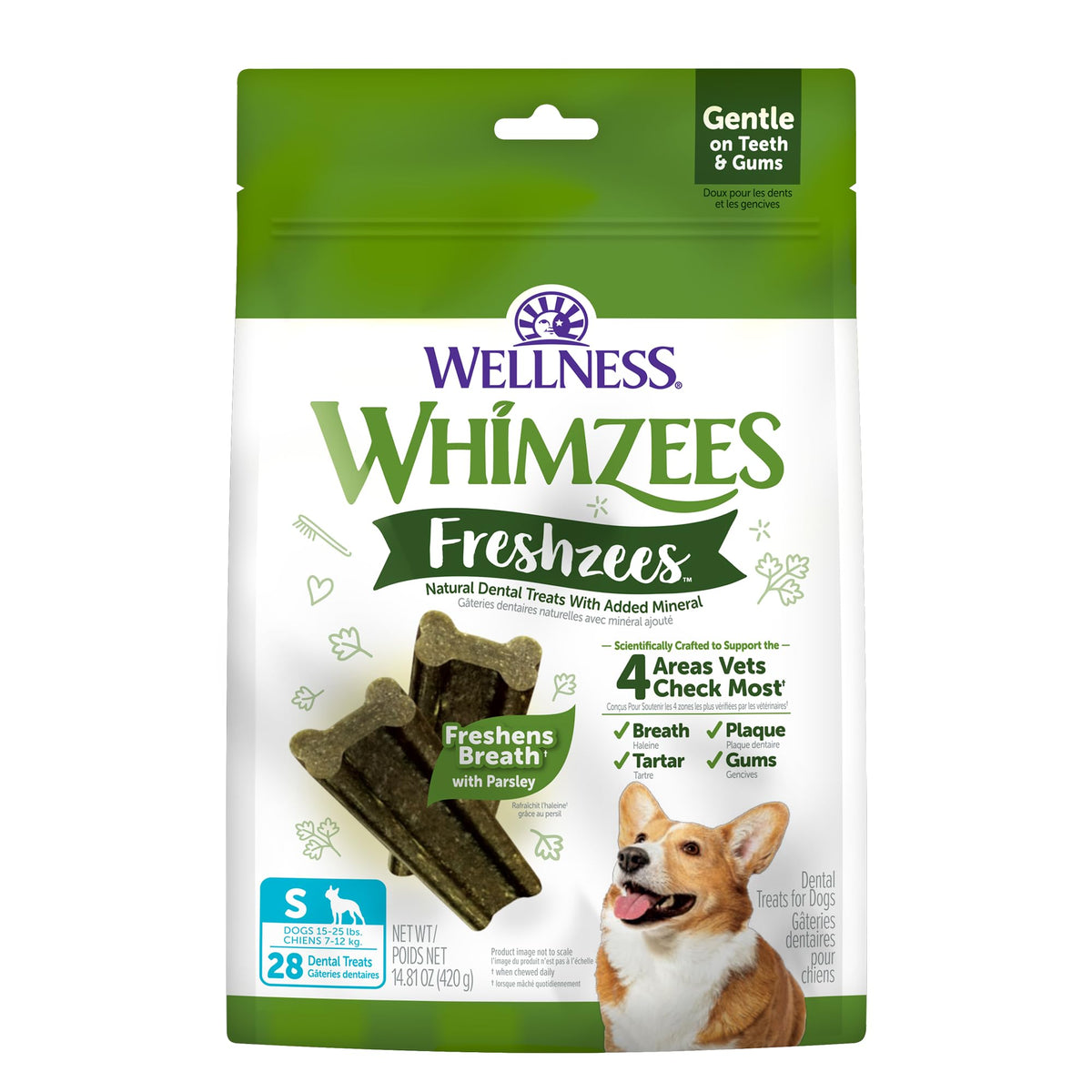 Whimzees Wellness Brushzees Natural Dog Dental Treat, VOHC Accepted Chews, Freshens Breath, Extra-Small Size, 12.7 oz Bag, 48 Count