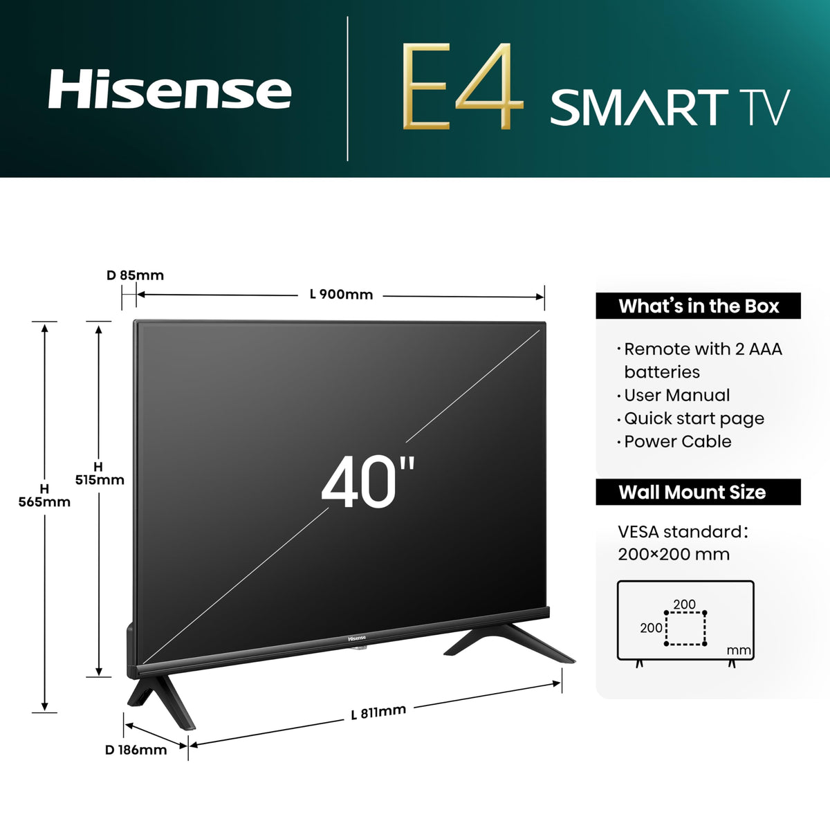 Hisense 40 Inch 40E4QTUK FHD LED TV with Freely