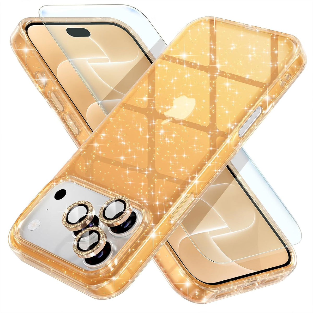 Choiche for iPhone 16 Pro Case Clear Women Girly (Glitter Gold)