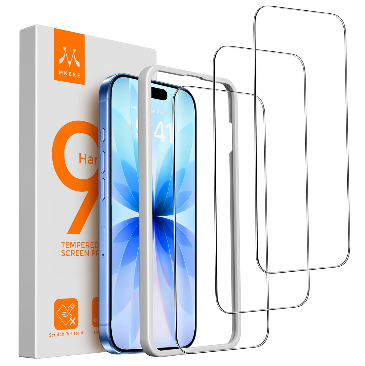 Mkeke Screen Protector for iPhone 17 Pro, 3 Pack 9H+ Tempered Glass