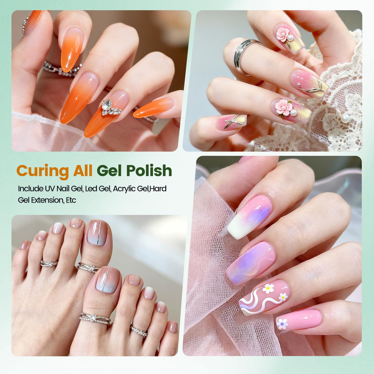 JODSONE Gel Nail Kit,210Pcs BS-74 Short Almond Nail Tips with U V Light