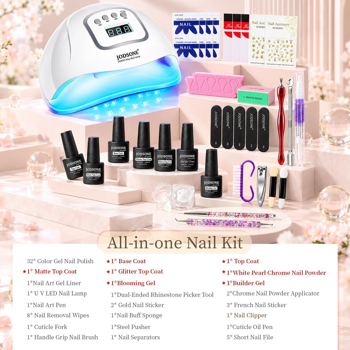 JODSONE 23 PCS Gel Nail Polish Set with Base Glossy and Matte Top Coat Multicolored Gel Nail Long Lasting Suitable for All Seasons