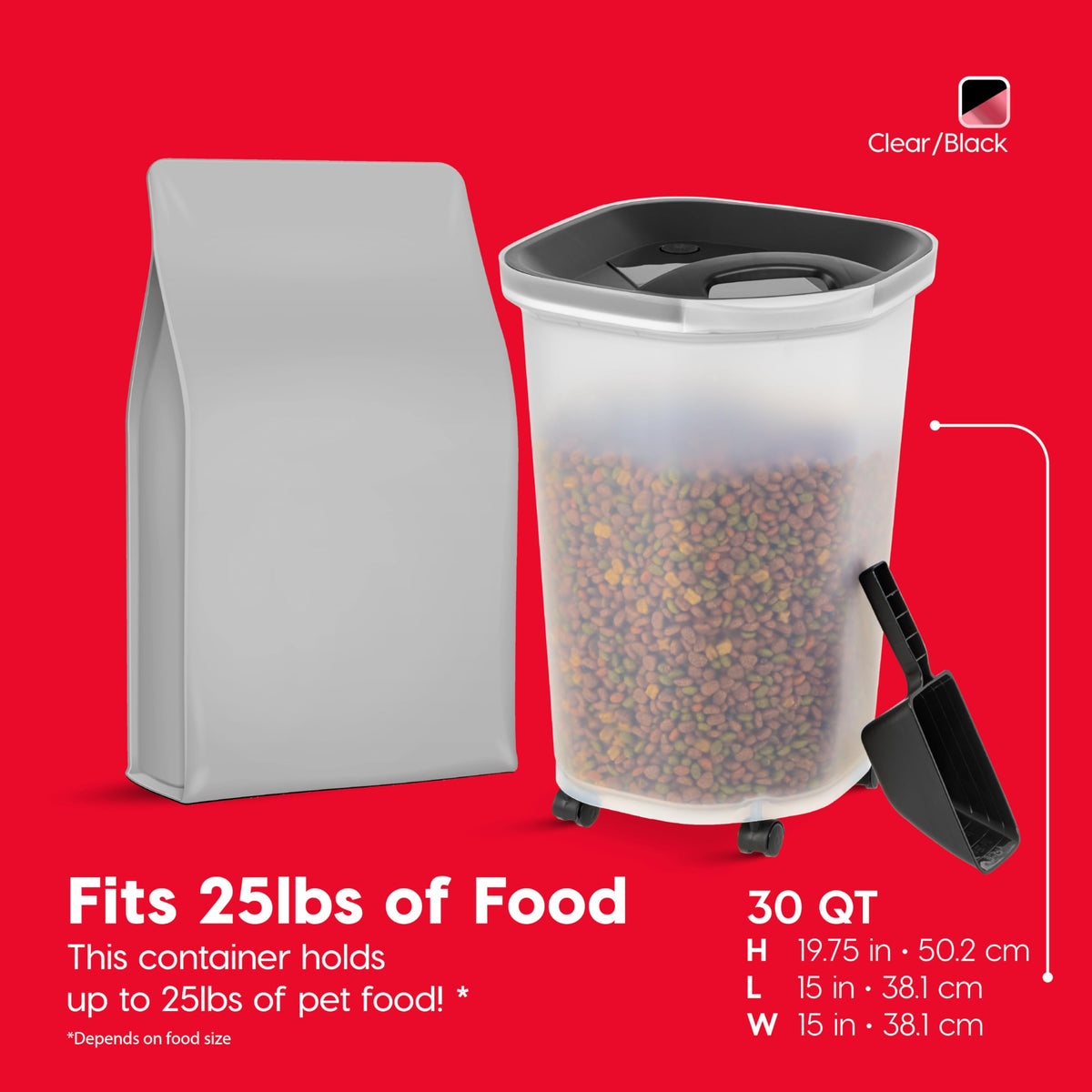 IRIS USA Dog Food Storage Container, Airtight, 30 lb Capacity, Wheels