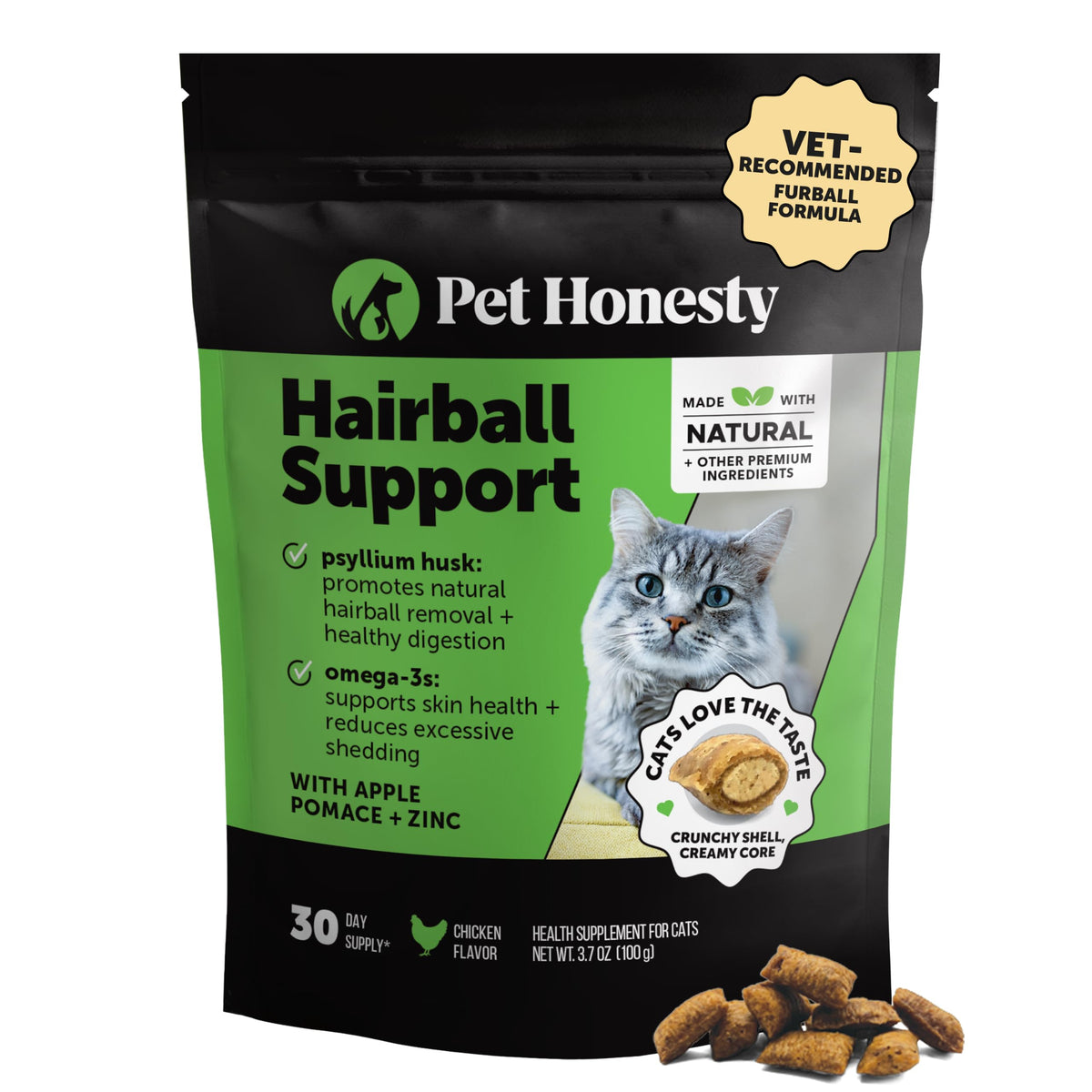 Pet Honesty Vet Backed Hairball Remedy Lickable Puree, Salmon, 20 Ct