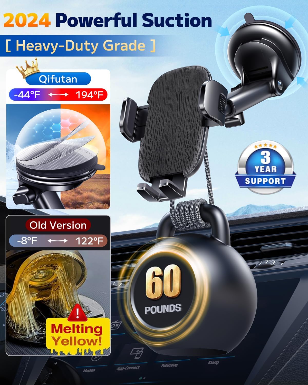 Qifutan Dash Mounted Holders Phone Holders for Your Car Phone Mount for Car Windshield Dashboard Air Vent Universal Pads Mats Mounts Hands Free Automobile Cell Phone Holder Fit for iPhone Smartphone